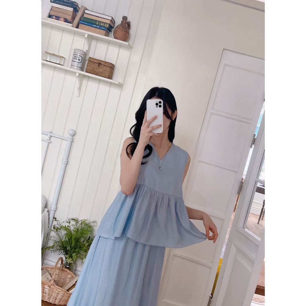 MiaoMiao Korea 一穿即美的溫柔感套裝💗 V領傘擺背心+鬆緊長裙 春夏 東大門 正韓代購-細節圖10