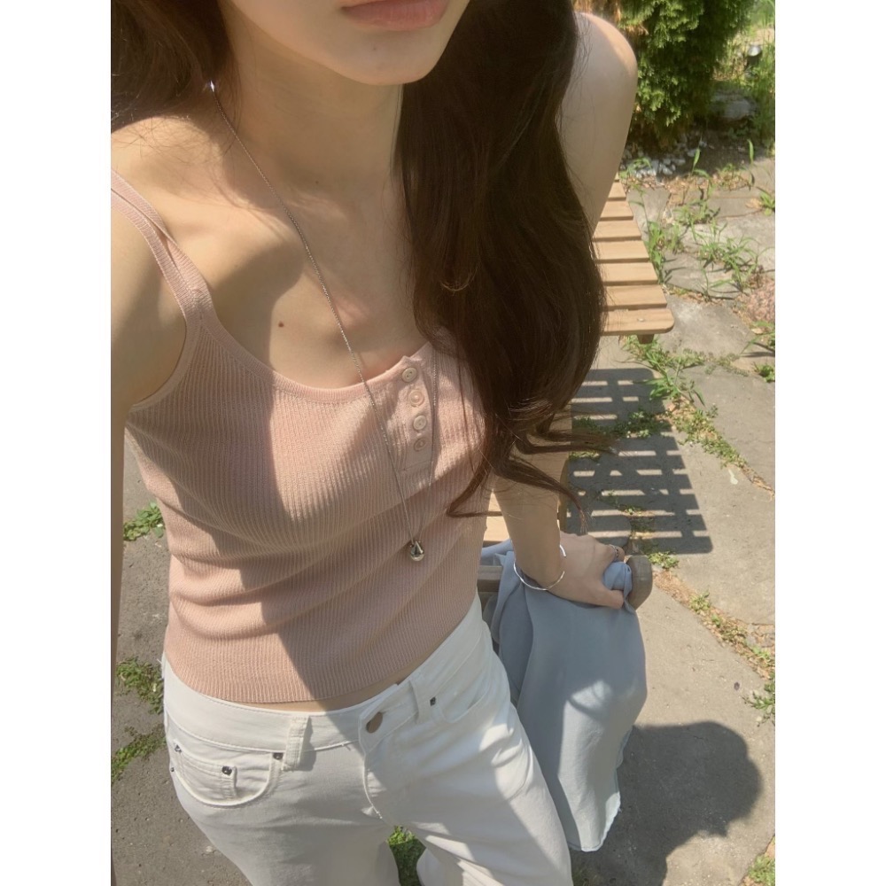 【現+預】MiaoMiao Korea 氣質排扣羅紋背心 春夏 東大門 正韓代購-細節圖3