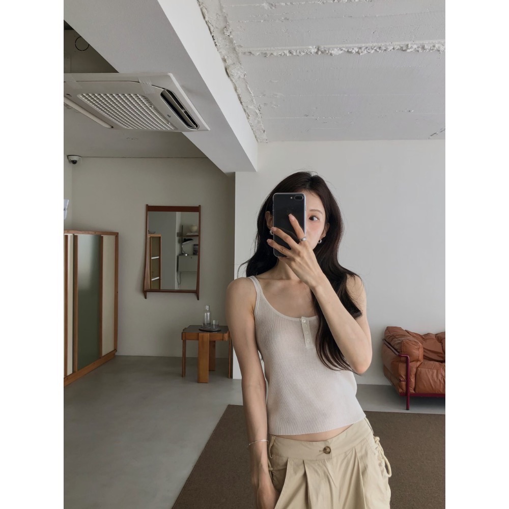 【現+預】MiaoMiao Korea 氣質排扣羅紋背心 春夏 東大門 正韓代購-細節圖4