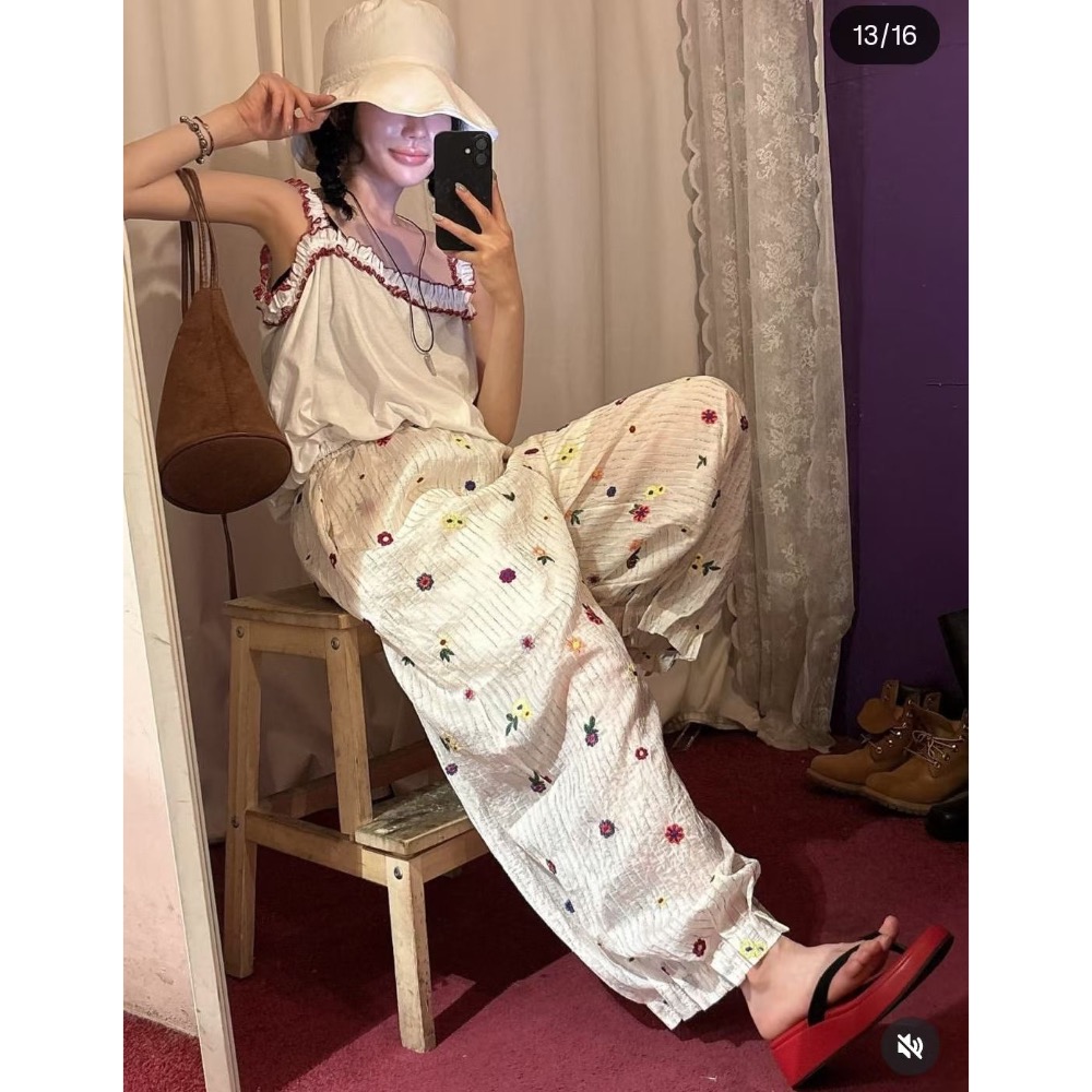 MiaoMiao Korea 🌼 滿版繽紛刺繡小花寬褲 🌼 春夏 東大門 正韓代購-細節圖8