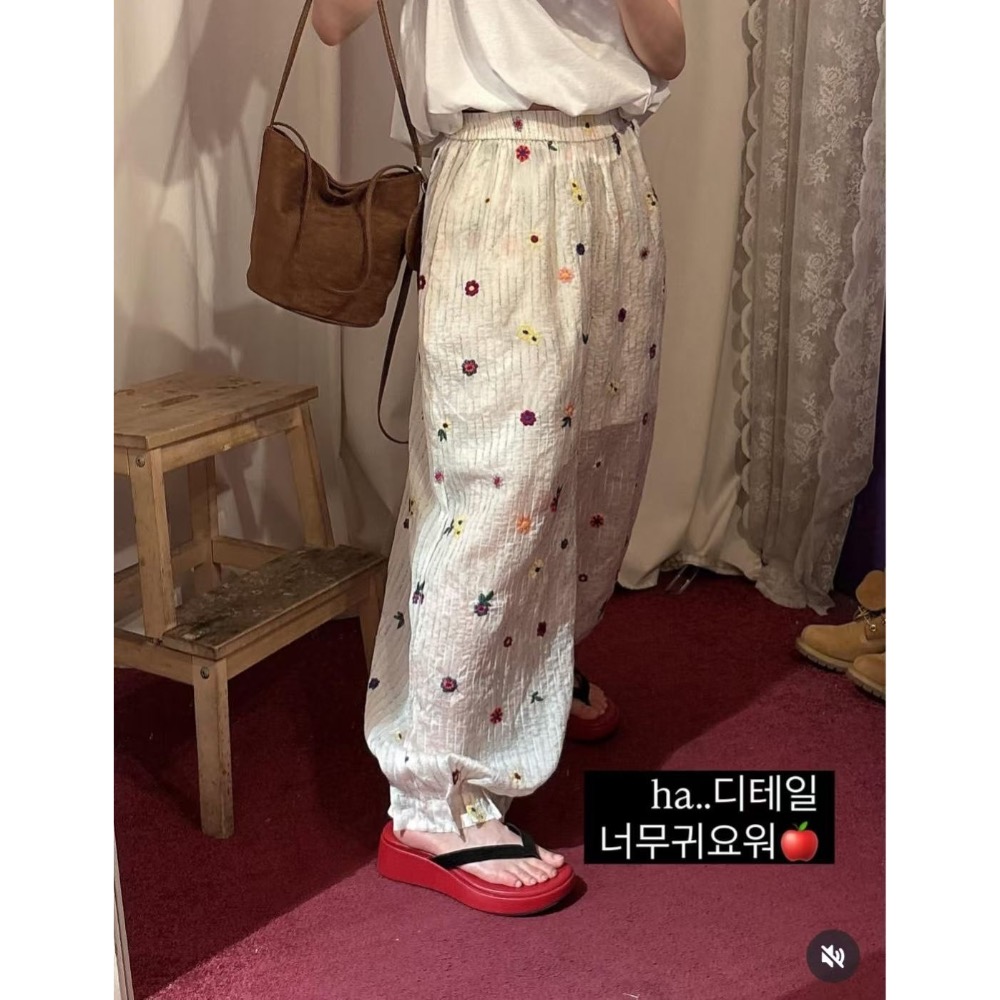 MiaoMiao Korea 🌼 滿版繽紛刺繡小花寬褲 🌼 春夏 東大門 正韓代購-細節圖9