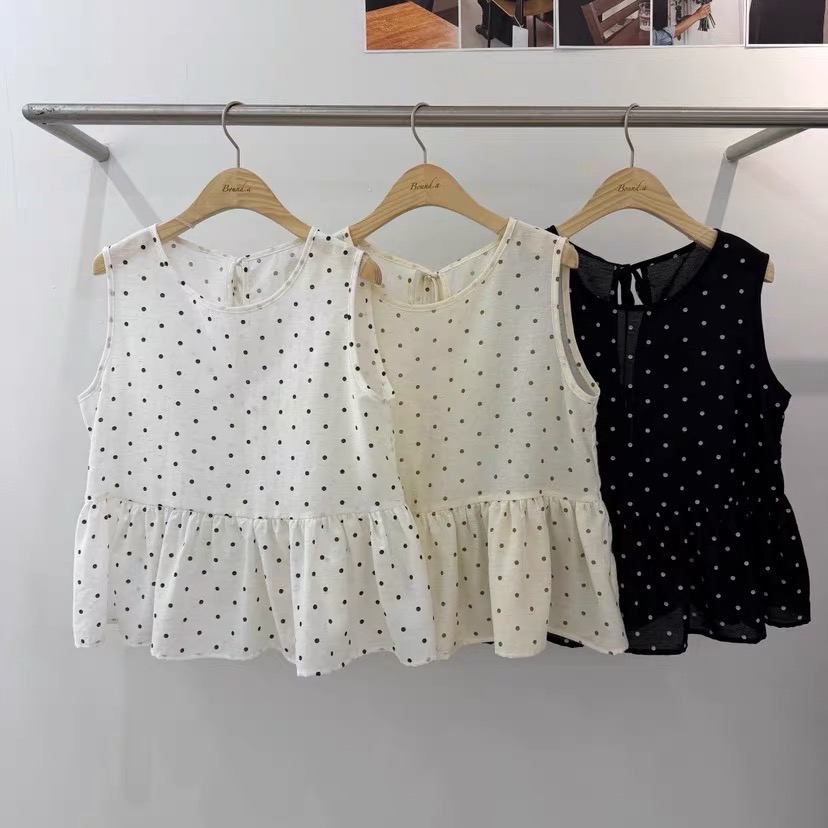 MiaoMiao Korea 波點女孩🖤 法式小波點荷葉傘擺背心 春夏 東大門 正韓代購-細節圖6