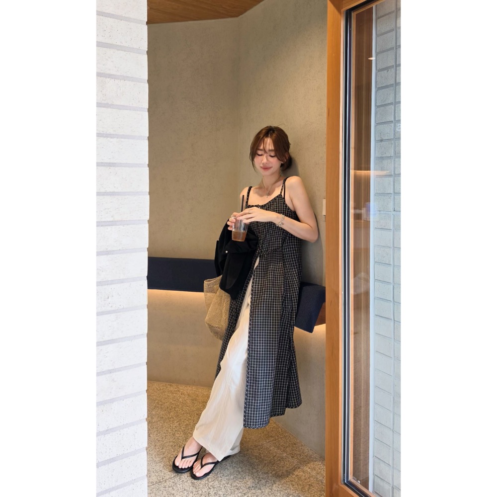 MiaoMiao Korea 韓妞格紋細肩帶長罩衫Copiner 漂亮歐膩 秋季 東大門 正韓代購-細節圖6
