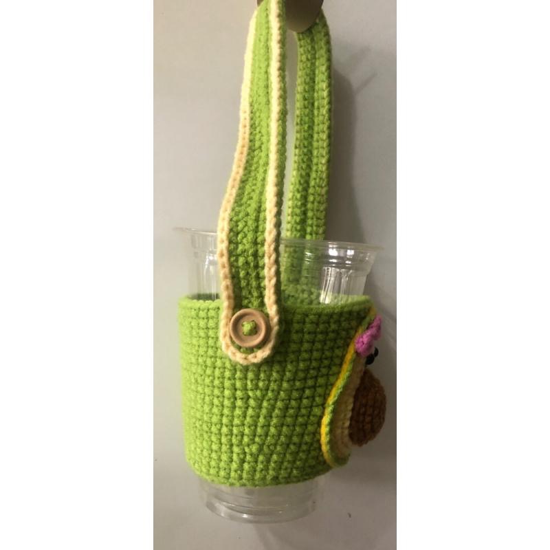 JoJo愛編織 酪梨編織飲料提袋★飲料提袋★純手工 毛線編織 酪梨環保飲料提袋 杯套 杯袋 手工編織杯套-細節圖2