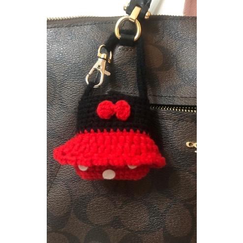 Jojo愛編織 客製 耳機小提袋 毛線編織AirPods保護套★米妮 ★毛線耳機包 掛式小包包  耳機包 耳機納袋-細節圖2