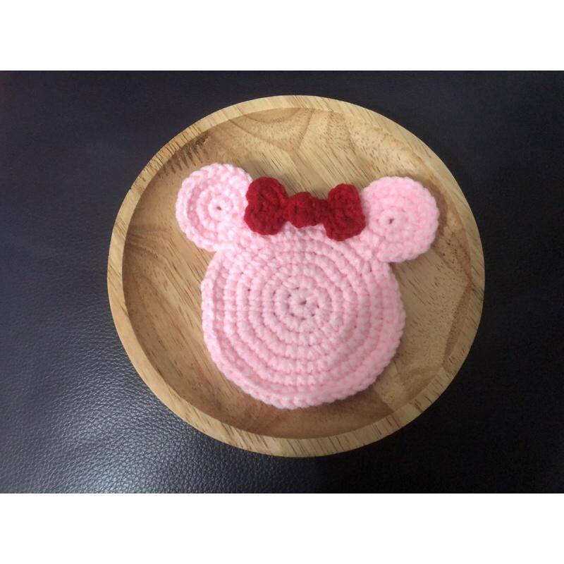 Jojo愛編織 勾針杯墊 毛線編織 迪士尼 米奇米妮毛線杯墊  毛線杯墊-細節圖3