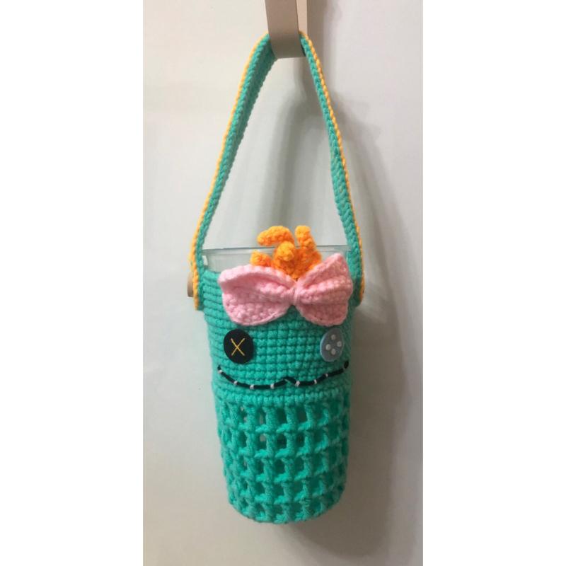 JoJo愛編織 手搖飲料提袋 飲料提袋★米奇 醜丫頭★純手工 毛線編織 杯套 手搖飲提袋-細節圖2