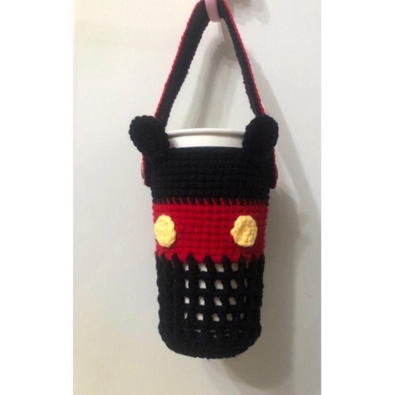 JoJo愛編織 手搖飲料提袋 飲料提袋★米奇 醜丫頭★純手工 毛線編織 杯套 手搖飲提袋-細節圖3