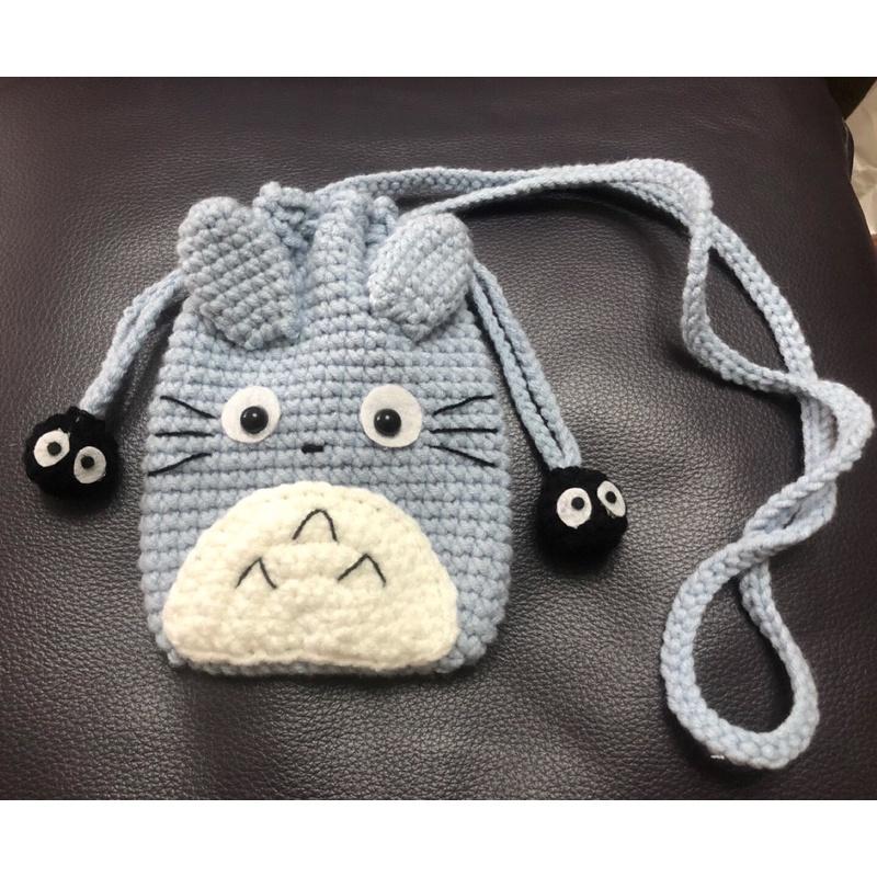 毛線編織 兒童束口包 龍貓多用途小包 米奇背袋 手作萬用包 束口袋 兒童斜包-細節圖3