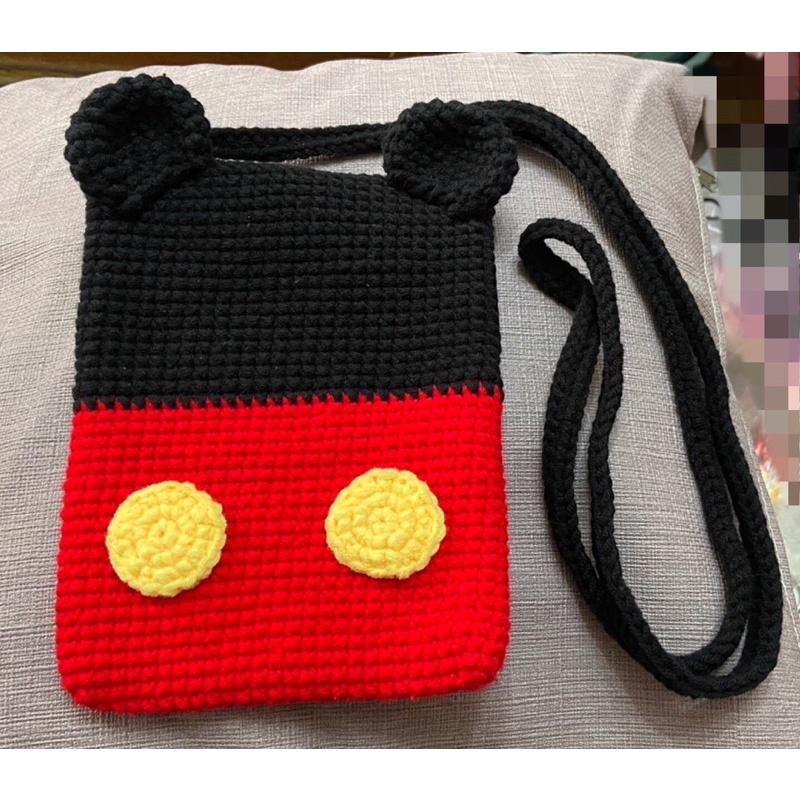 毛線編織 兒童束口包 龍貓多用途小包 米奇背袋 手作萬用包 束口袋 兒童斜包-細節圖4