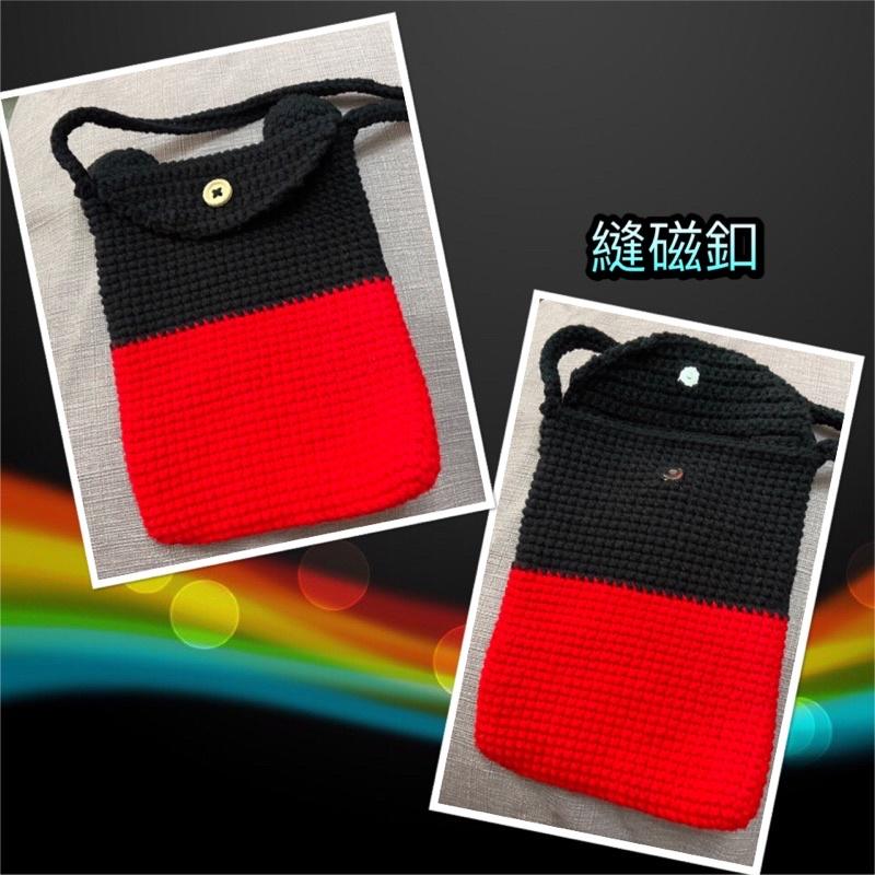 毛線編織 兒童束口包 龍貓多用途小包 米奇背袋 手作萬用包 束口袋 兒童斜包-細節圖5