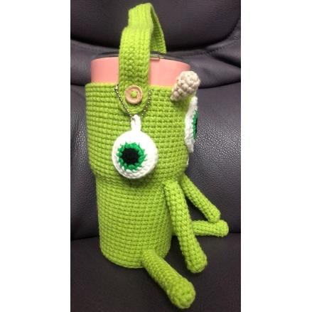 JoJo愛編織 編織飲料提袋 冰霸杯提袋★大眼仔★ 毛線編織 冰壩杯套 杯袋 保溫杯套 冰霸杯套 環保飲料提袋-細節圖2