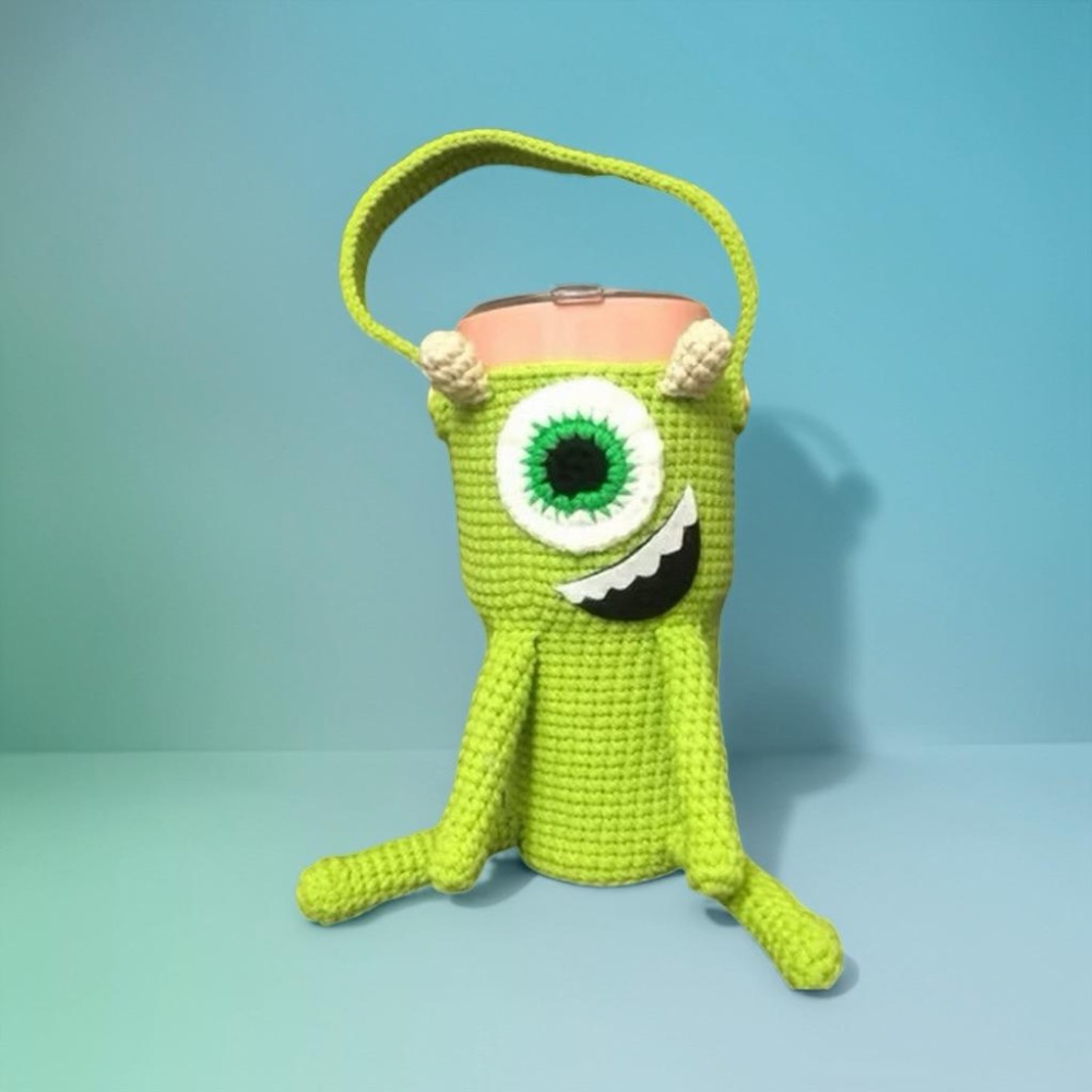 JoJo愛編織 編織飲料提袋 冰霸杯提袋★大眼仔★ 毛線編織 冰壩杯套 杯袋 保溫杯套 冰霸杯套 環保飲料提袋-細節圖3