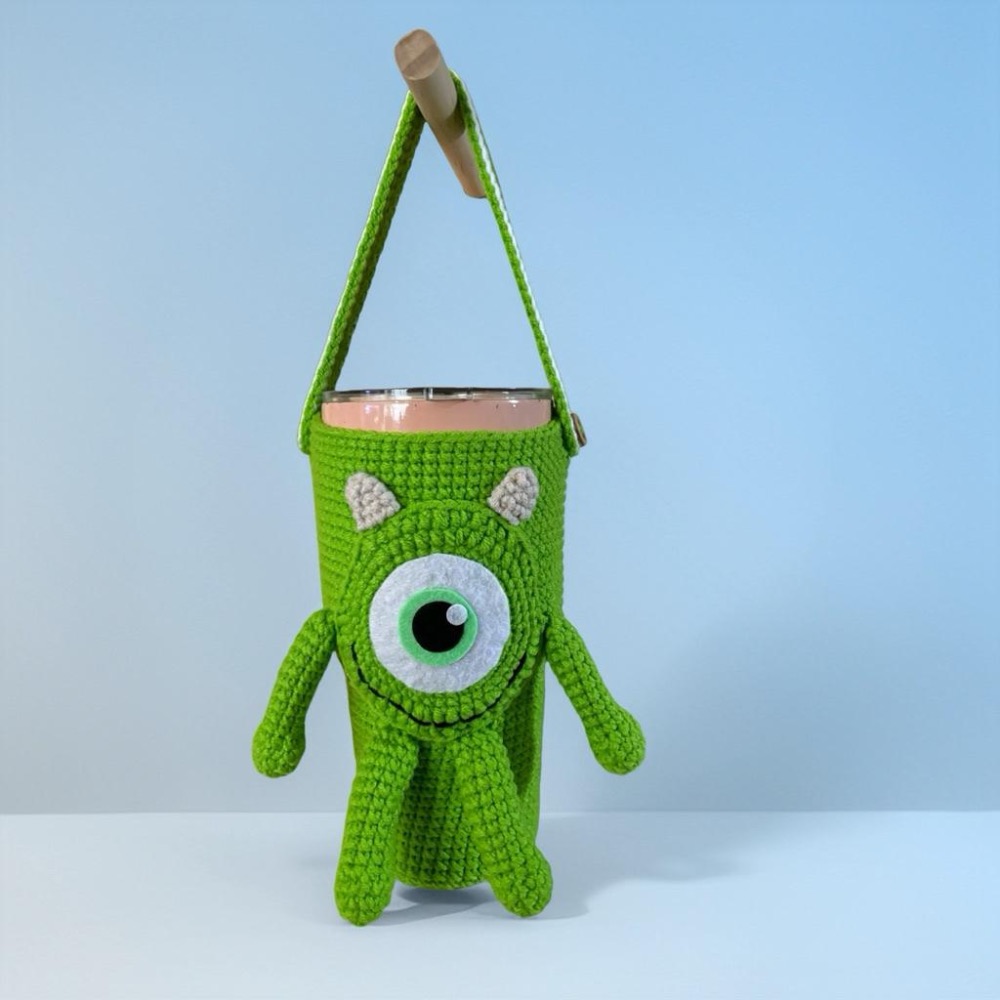 JoJo愛編織 編織飲料提袋 冰霸杯提袋★大眼仔★ 毛線編織 冰壩杯套 杯袋 保溫杯套 冰霸杯套 環保飲料提袋-細節圖4