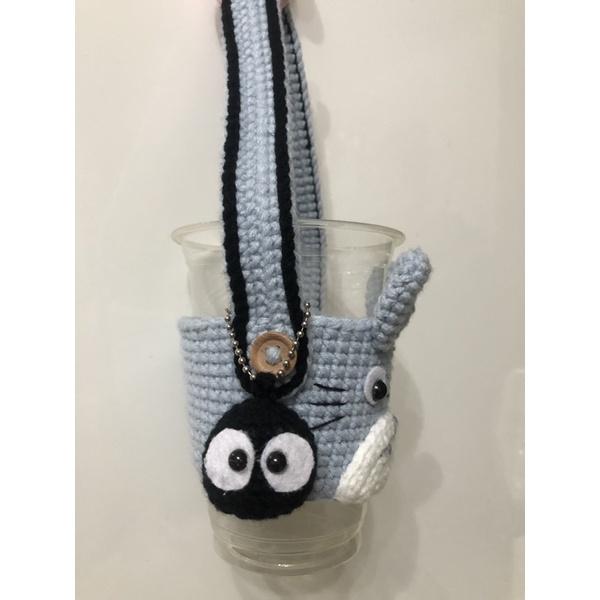 JoJo愛編織 編織飲料提袋 客製杯套 ★龍貓★純手工 毛線編織 環保飲料提袋 杯套 杯袋 編織杯套-細節圖2