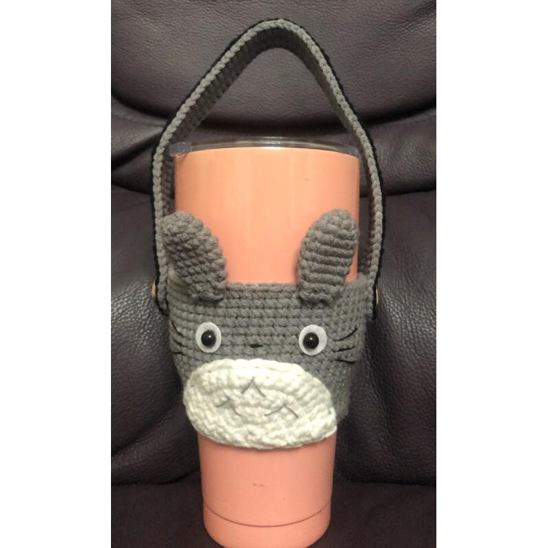 JoJo愛編織 編織飲料提袋 客製杯套 ★龍貓★純手工 毛線編織 環保飲料提袋 杯套 杯袋 編織杯套-細節圖5