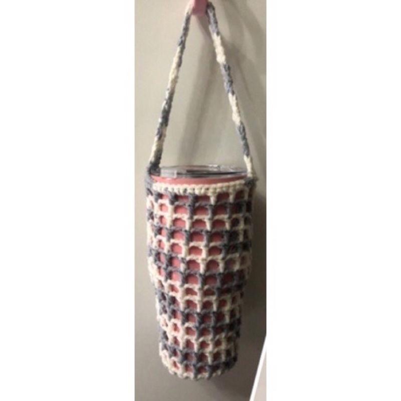 <出清特價>編織飲料提袋★★純手工 毛線編織  保飲料提袋 環保杯套 杯袋 水壺提袋 手搖飲提袋 編織杯套 編織提袋-細節圖3