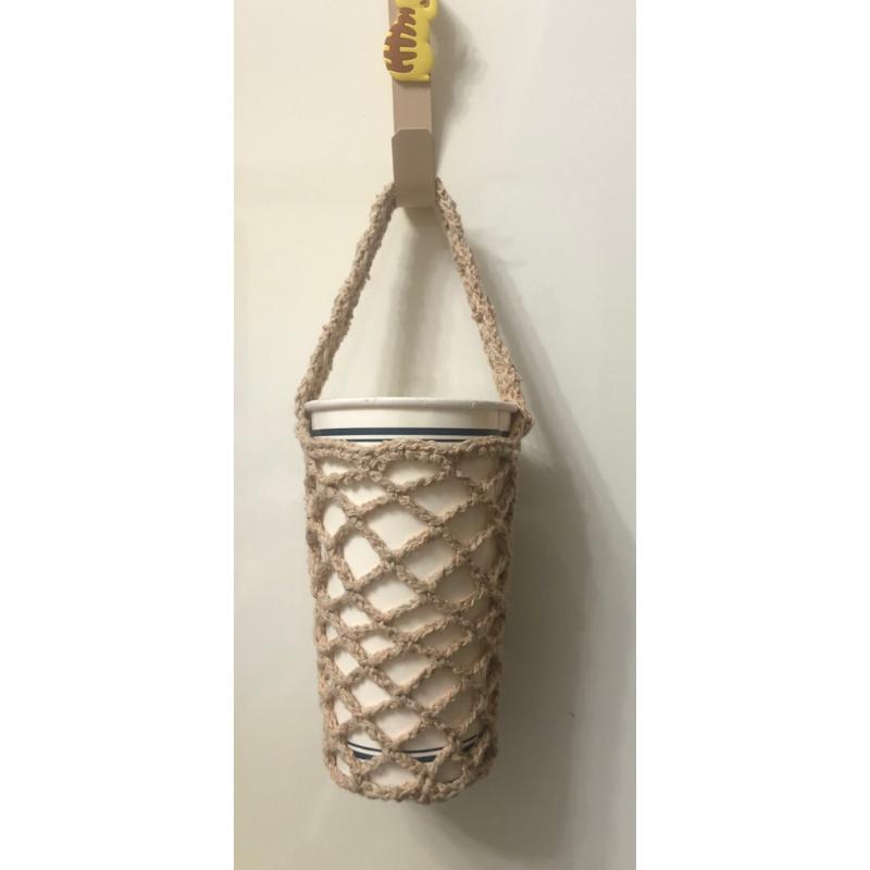 <出清特價>編織飲料提袋★★純手工 毛線編織  保飲料提袋 環保杯套 杯袋 水壺提袋 手搖飲提袋 編織杯套 編織提袋-細節圖6