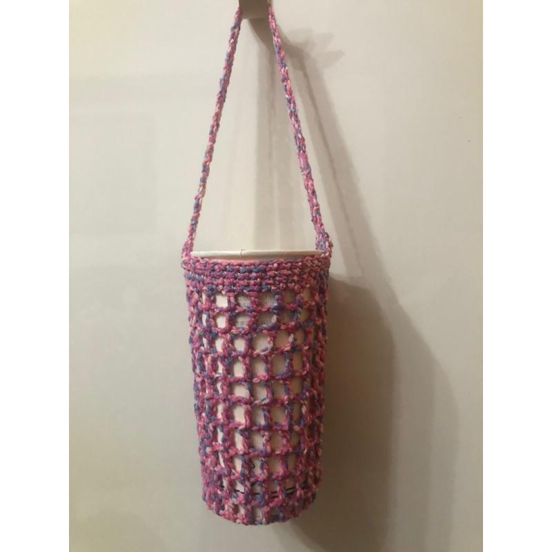 <出清特價>編織飲料提袋★★純手工 毛線編織  保飲料提袋 環保杯套 杯袋 水壺提袋 手搖飲提袋 編織杯套 編織提袋-細節圖8