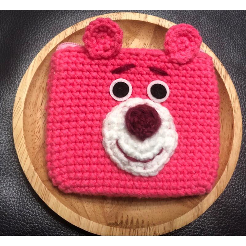 JoJo愛編織 屹耳拉鍊零錢包  熊抱哥拉鍊零錢包 手工 毛線編織 拉鍊零錢包-細節圖3