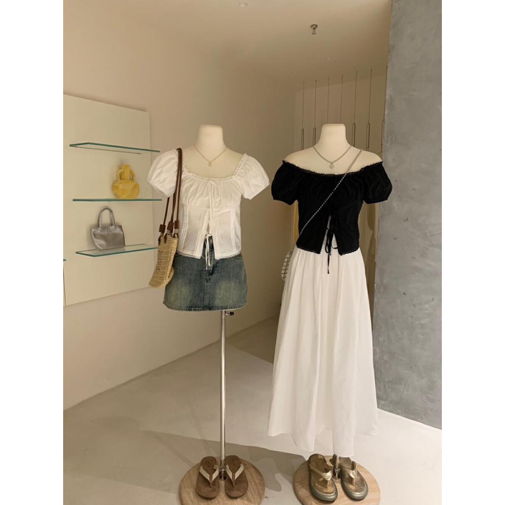 【Swan＇s room】現貨24小時內出貨 新增尺寸🥳 自留款 韓系 泡泡袖綁帶上衣  (2colors)-細節圖6