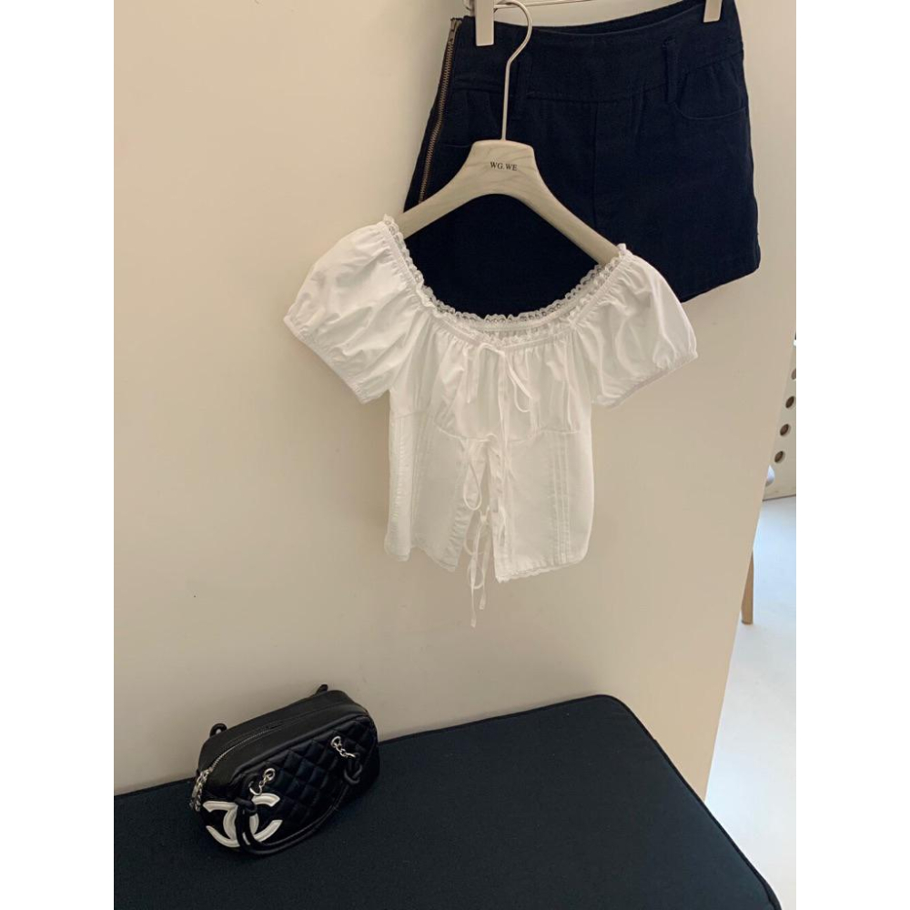 【Swan＇s room】現貨24小時內出貨 新增尺寸🥳 自留款 韓系 泡泡袖綁帶上衣  (2colors)-細節圖8