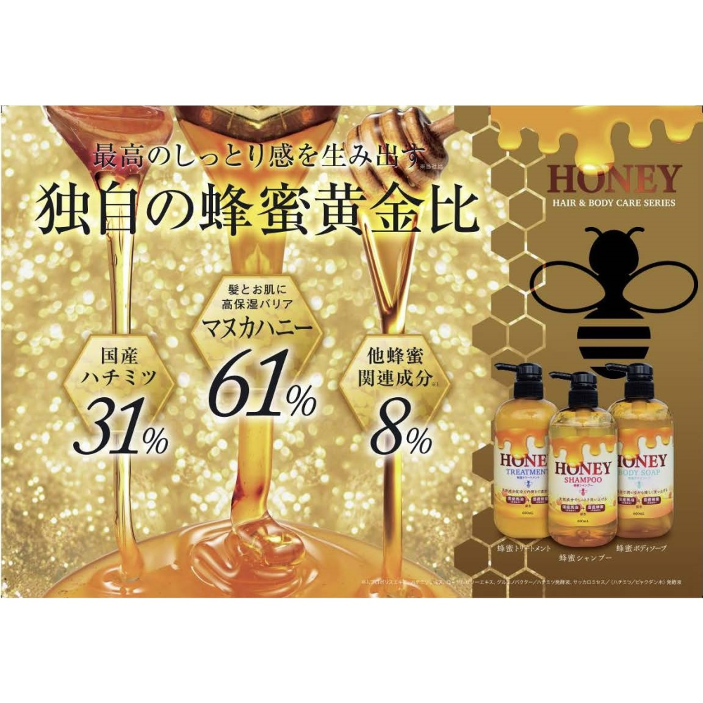蜂蜜 馬油洗髮精 護髮素 沐浴露 日本 國產 Honey 日本製 黃金比 麥盧卡蜂蜜 蜂膠 保濕 潤髮 沐浴乳-細節圖3