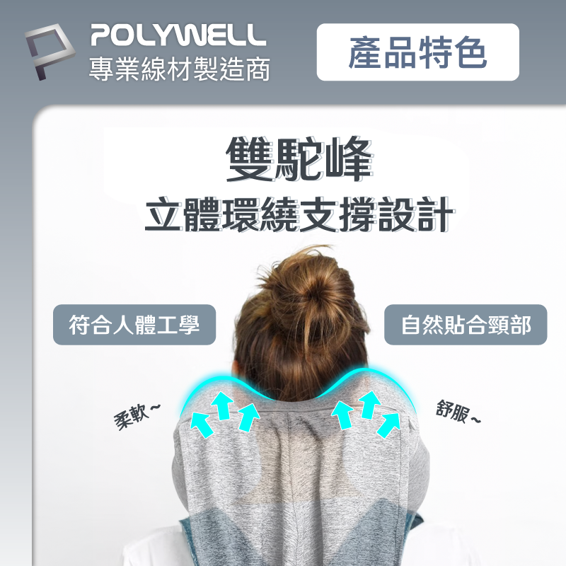 POLYWELL 按壓式 連帽 充氣 頸枕 快速充氣 方便攜帶 旅遊 可水洗 人體工學 寶利威爾-細節圖6