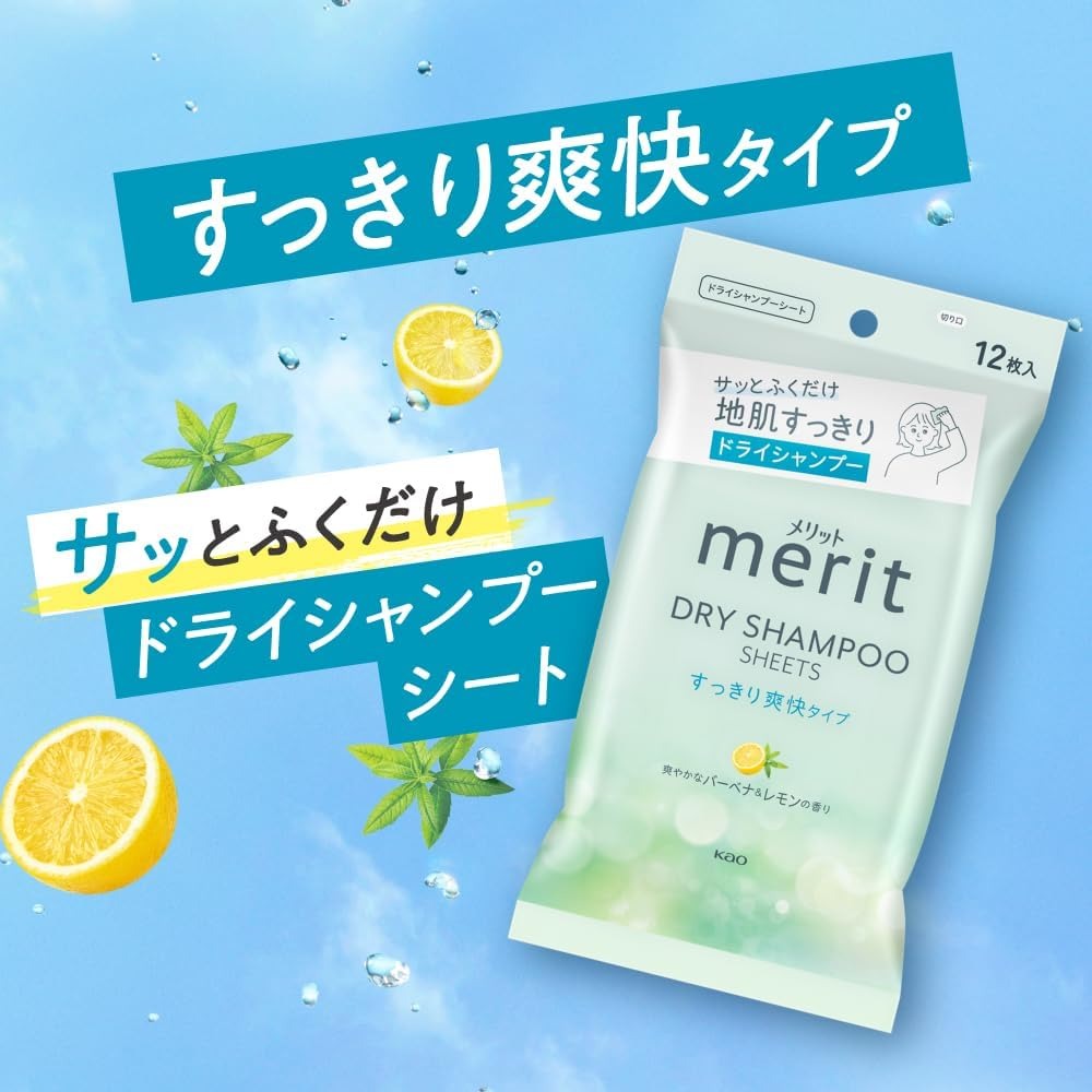 日本 Kao 花王 merit DAY+ 乾洗髮濕巾12枚入 濕紙巾 乾洗髮 懶人必備 柔順 蓬鬆 油頭救星-細節圖2