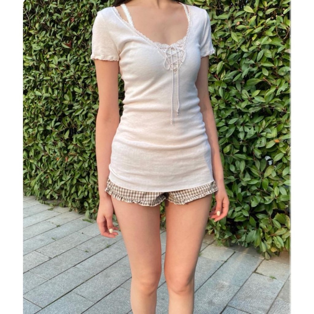 Brandy Melville Tania V-Neck Lace Top-細節圖2