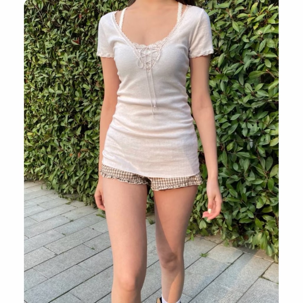 Brandy Melville Tania V-Neck Lace Top-規格圖6