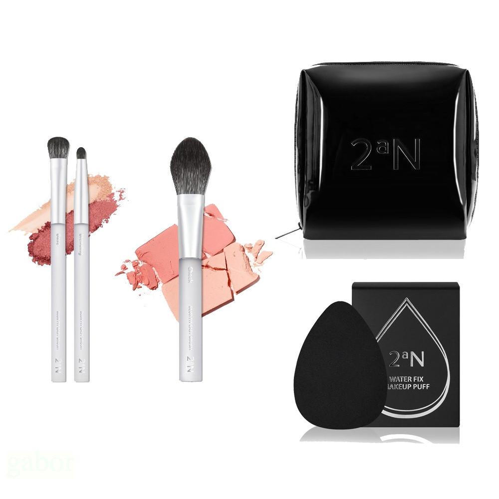 【韓氏愛美】2an 怡豔 水潤定妝美妝蛋 水輕柔腮紅刷 黑色化妝包 化妝包 彩妝工具 美妝蛋 腮紅刷 腮紅-細節圖2