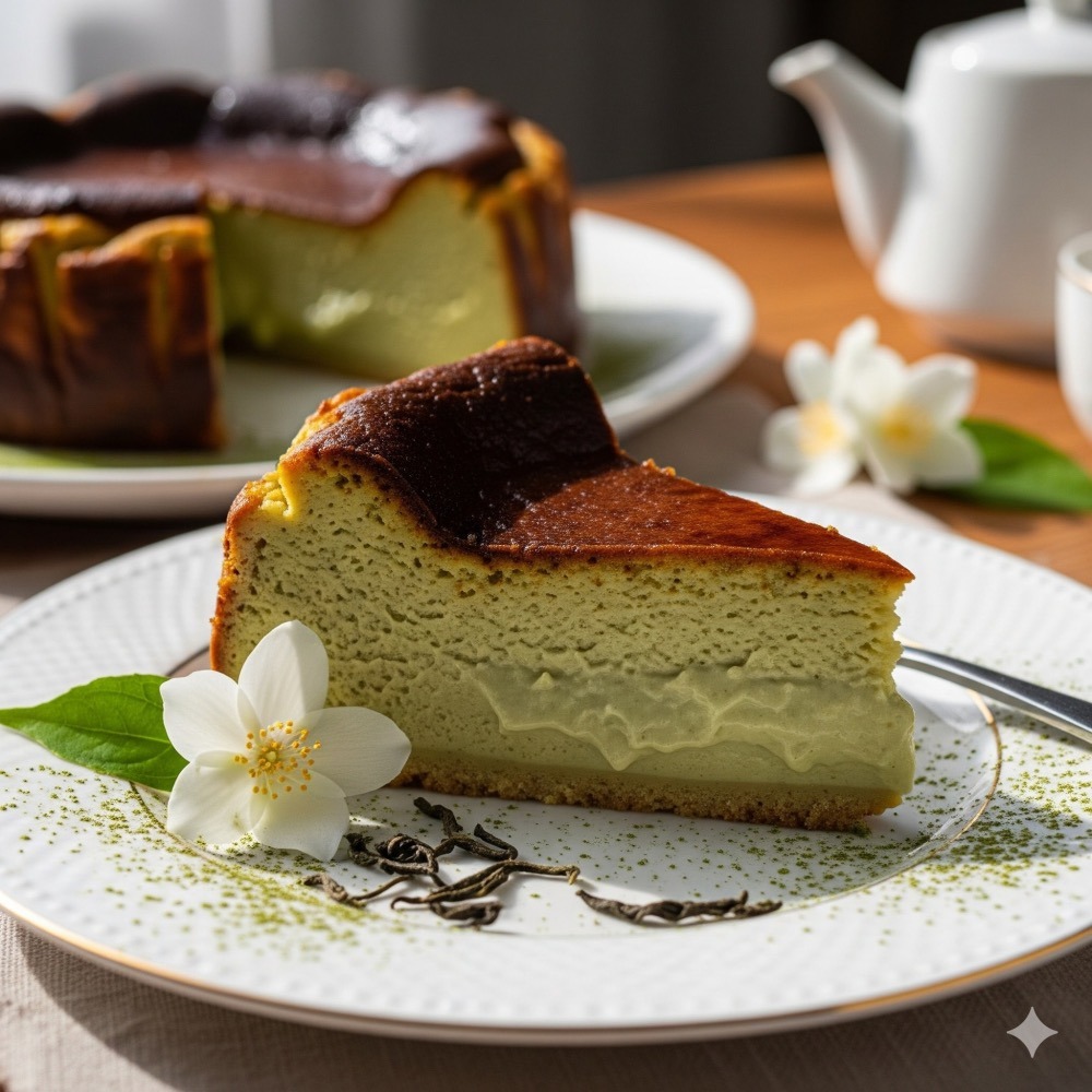 【無糖之家】茉莉綠茶巴斯克乳酪蛋糕6吋580克 一顆就免運 第二顆再折100 無加砂糖無麵粉無麩質-細節圖2