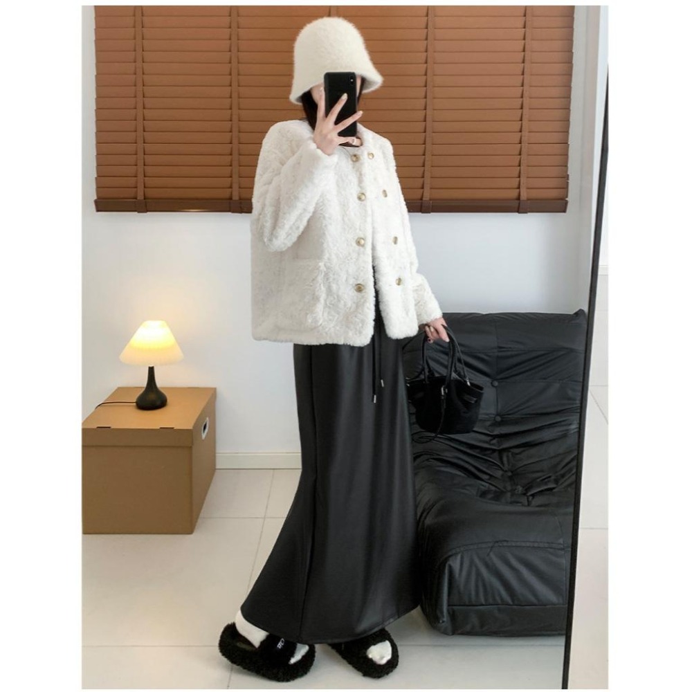 高腰顯瘦 黑色開叉皮裙 百搭pu皮長裙 (S-XL) | kukuta-細節圖7