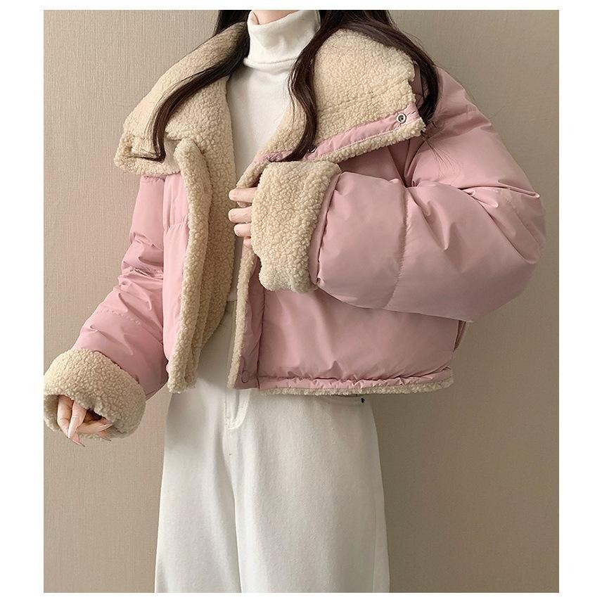 加厚保暖 短版兩面穿翻領寬鬆毛絨外套*5色 | kukuta-細節圖4