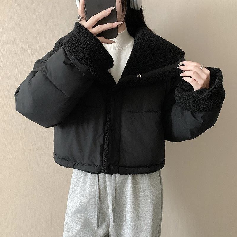 加厚保暖 短版兩面穿翻領寬鬆毛絨外套*5色 | kukuta-細節圖5