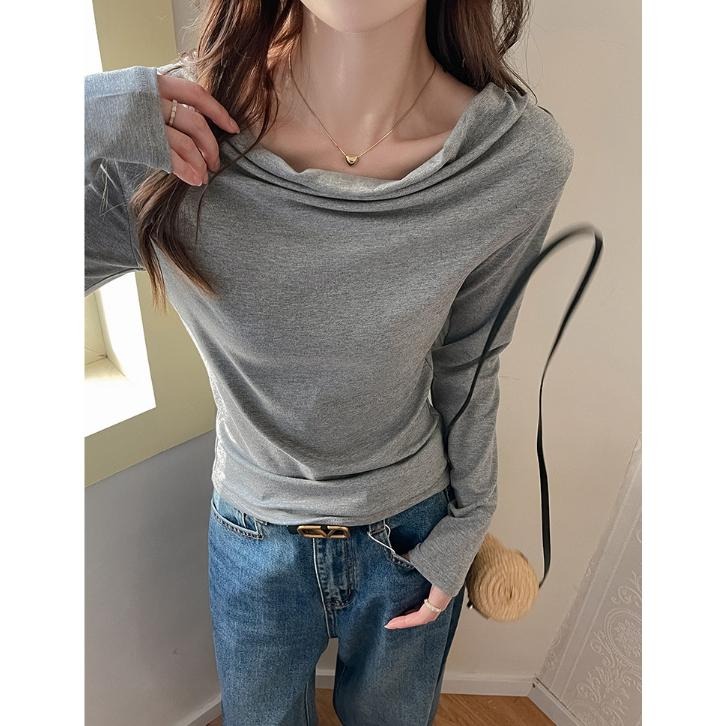 現+預 修身顯瘦 莫代爾長袖內搭上衣*5色 (M-2XL) | kukuta-細節圖6