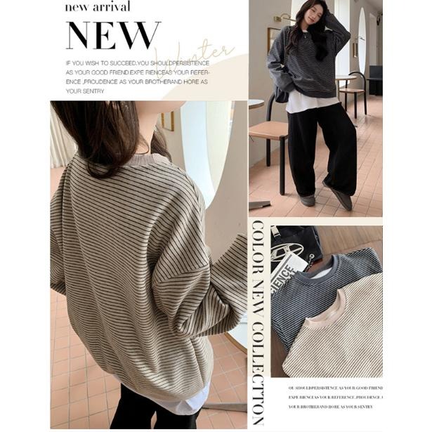 寬鬆韓系條紋圓領上衣 休閒百搭慵懶大學T *2色 | kukuta-細節圖8