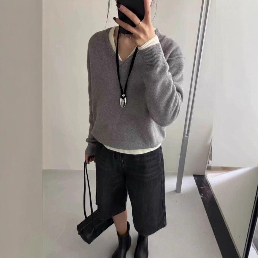 顯瘦百搭 V領長袖針織上衣*10色 | kukuta-細節圖3