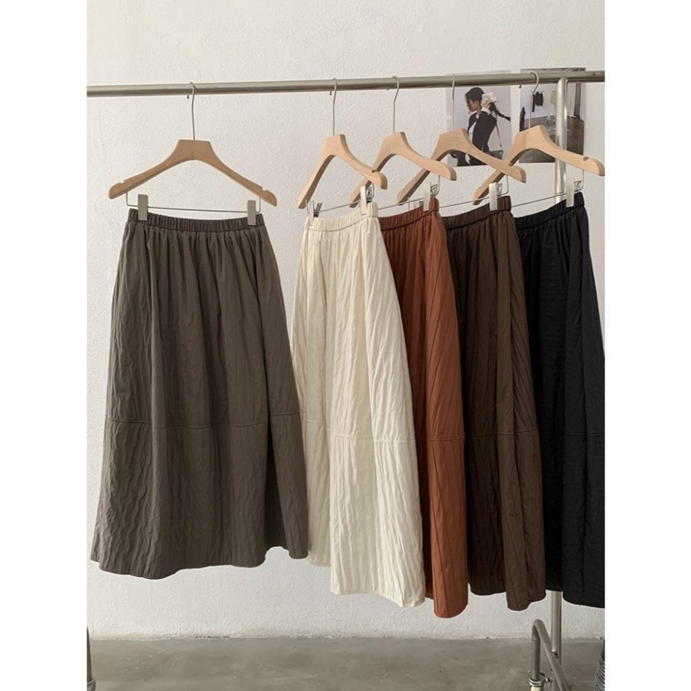 韓系保暖 夾棉拼接半身裙 高腰寬鬆中長裙*5色 | kukuta-細節圖3