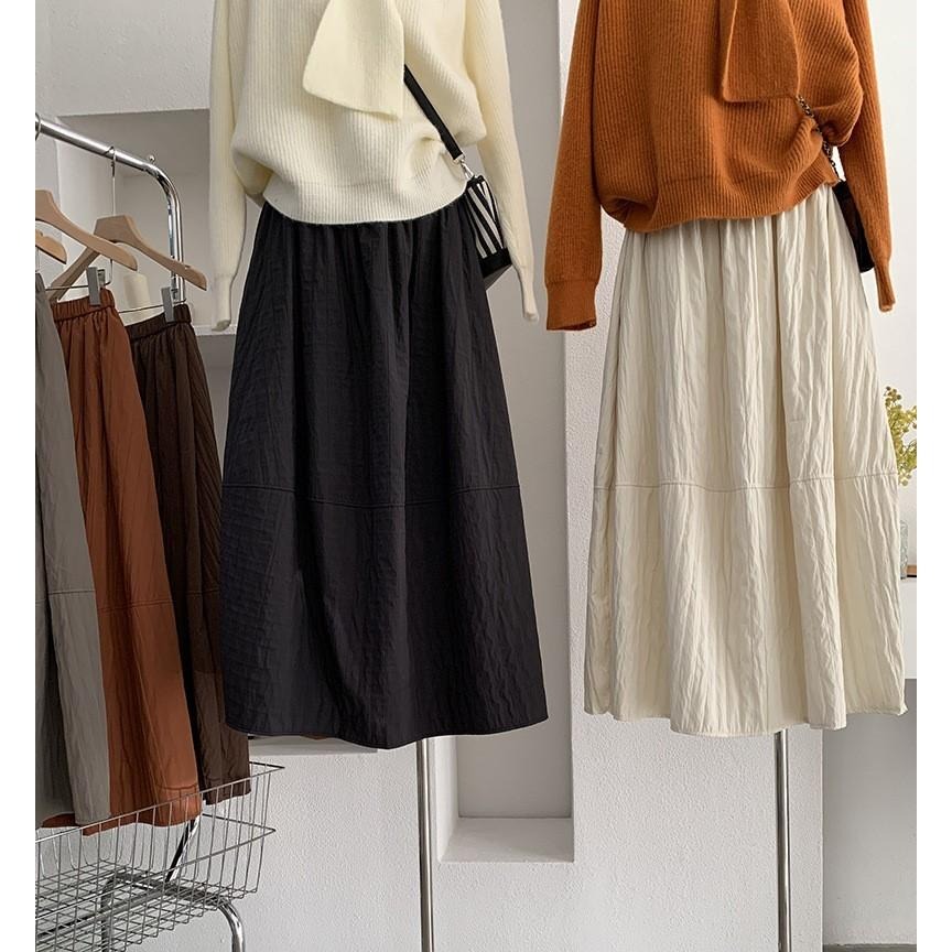 韓系保暖 夾棉拼接半身裙 高腰寬鬆中長裙*5色 | kukuta-細節圖4