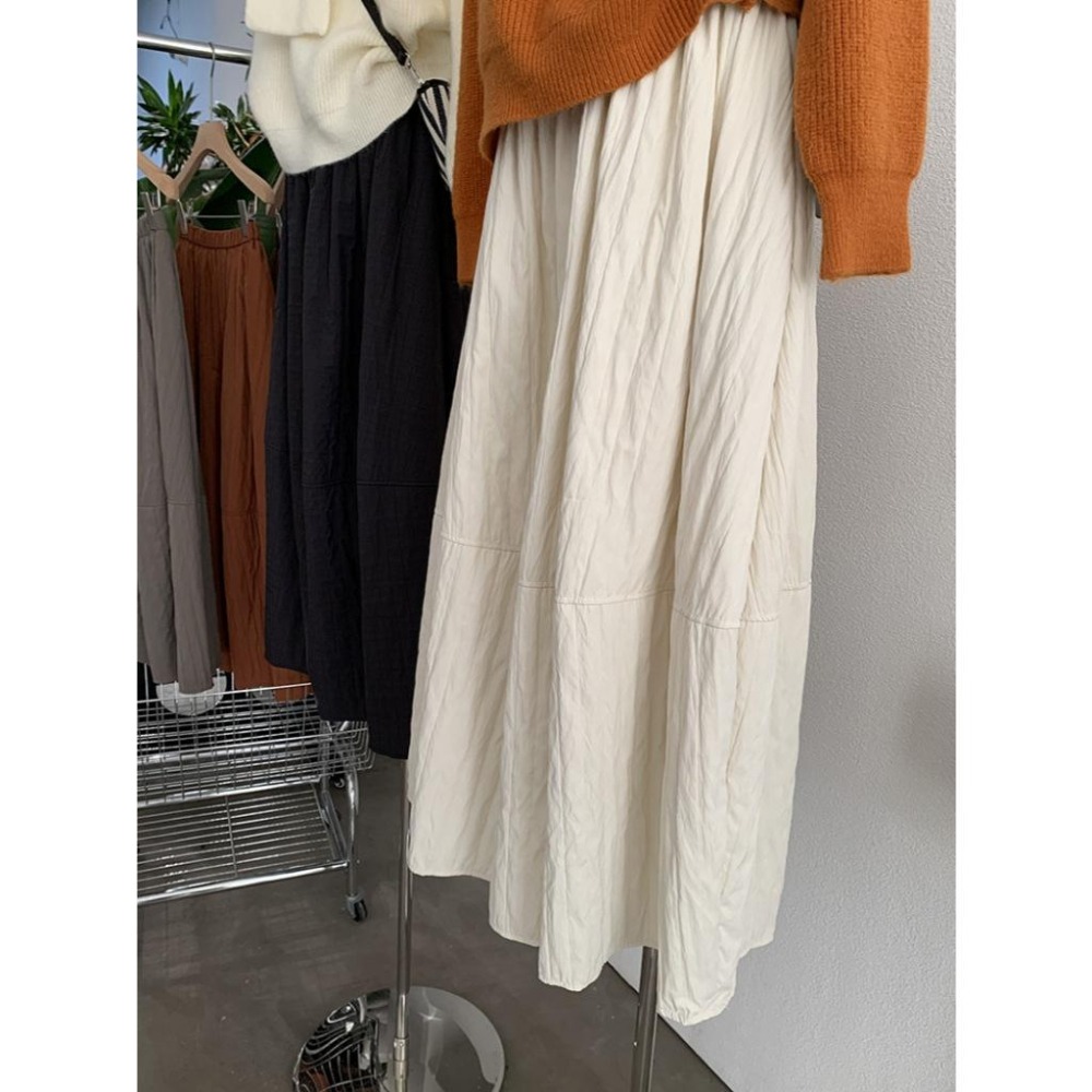 韓系保暖 夾棉拼接半身裙 高腰寬鬆中長裙*5色 | kukuta-細節圖5