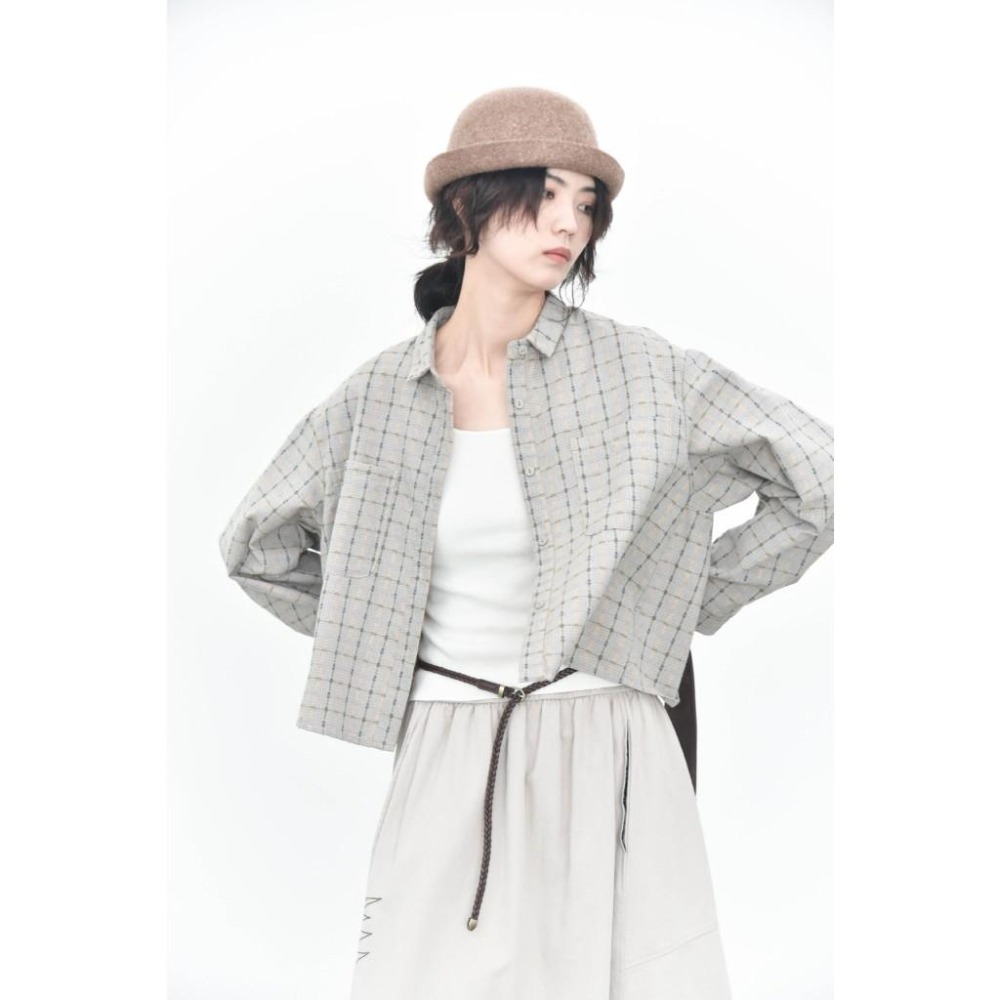 日系棉麻 文藝雜色雙口袋格紋翻領襯衫 *3色 | kukuta-細節圖3