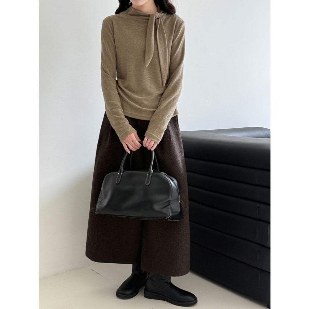 韓系設計 綁帶修身絨感長袖上衣 秋冬設計感內搭衣 *4色 | kukuta-細節圖3