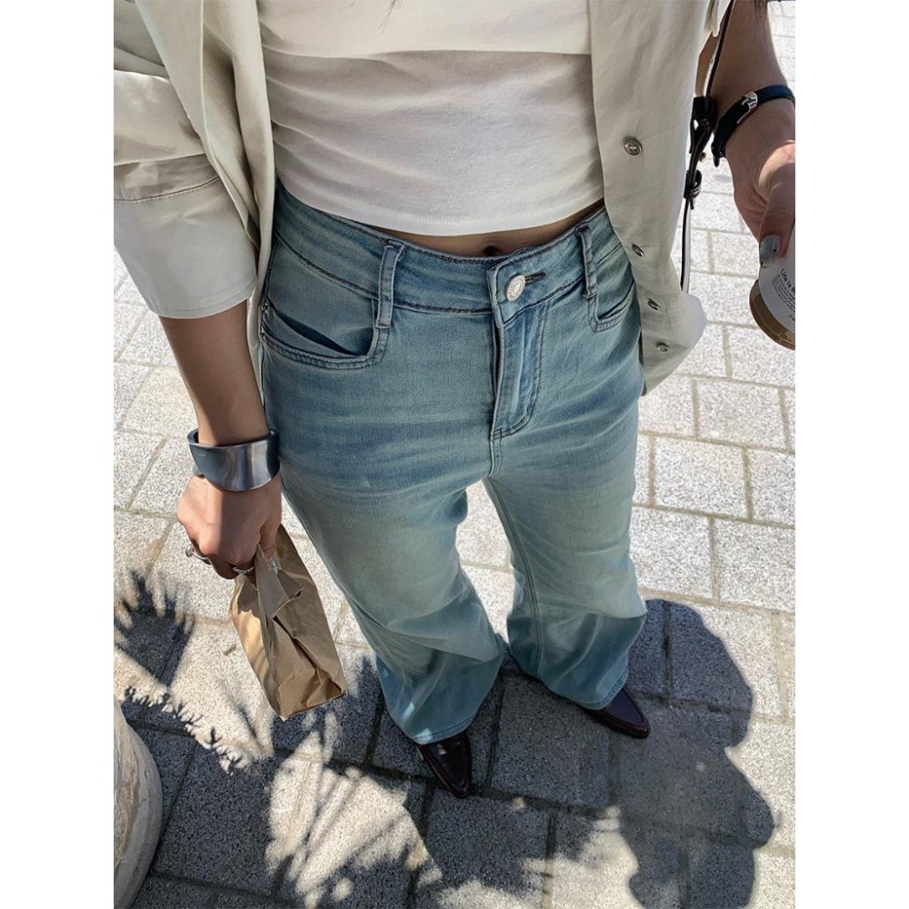 韓版顯瘦 時髦微喇叭牛仔褲 高腰不貼腿長褲 (S-XL) | kukuta-細節圖2