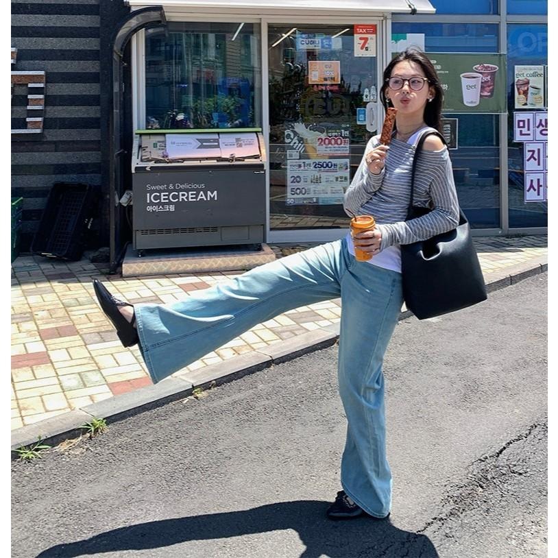 韓版顯瘦 時髦微喇叭牛仔褲 高腰不貼腿長褲 (S-XL) | kukuta-細節圖5