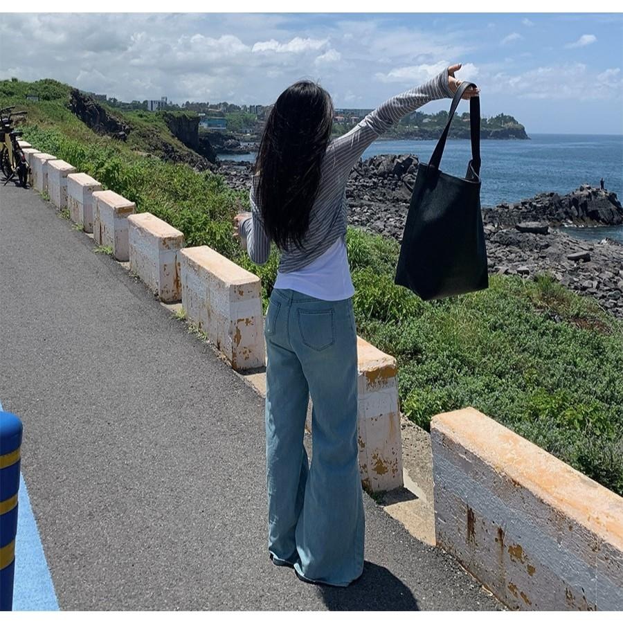 韓版顯瘦 時髦微喇叭牛仔褲 高腰不貼腿長褲 (S-XL) | kukuta-細節圖6
