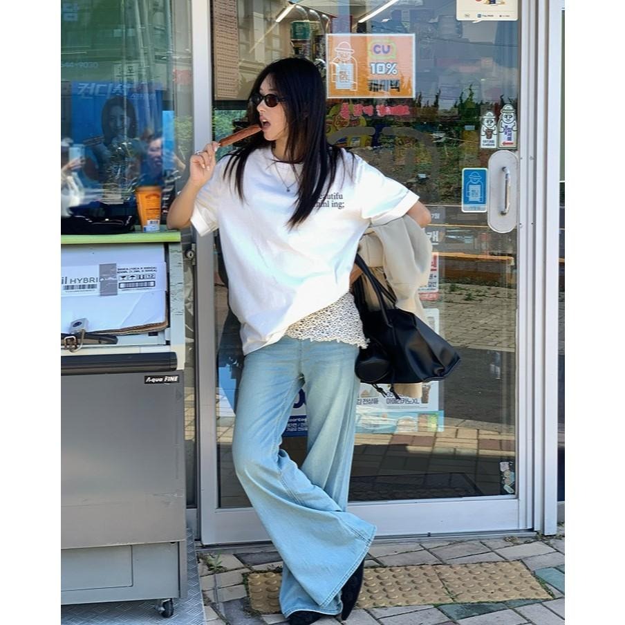 韓版顯瘦 時髦微喇叭牛仔褲 高腰不貼腿長褲 (S-XL) | kukuta-細節圖7