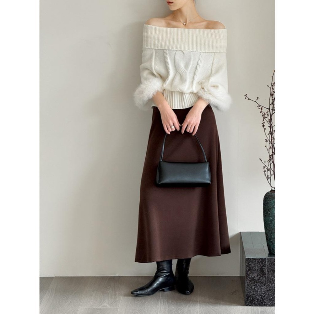 氣質兩穿 一字領針織毛衣 高領毛絨袖上衣 *2色 | kukuta-細節圖2