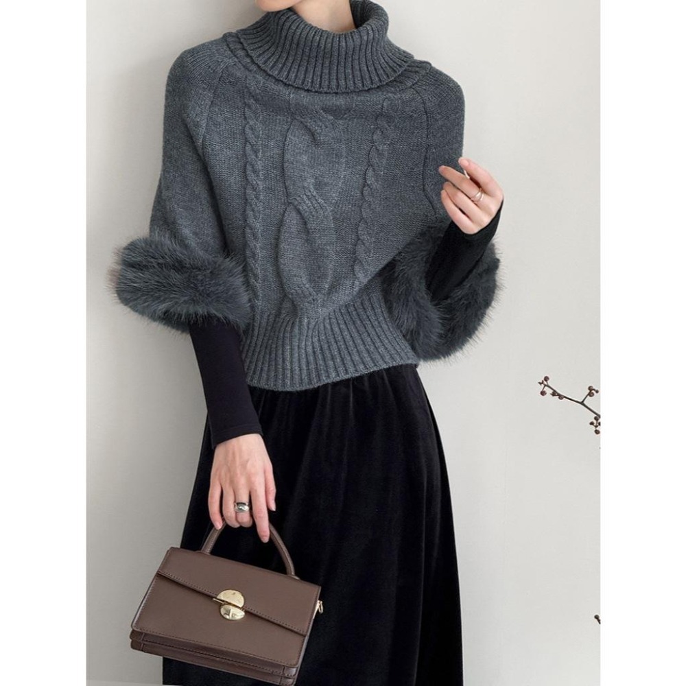 氣質兩穿 一字領針織毛衣 高領毛絨袖上衣 *2色 | kukuta-細節圖8